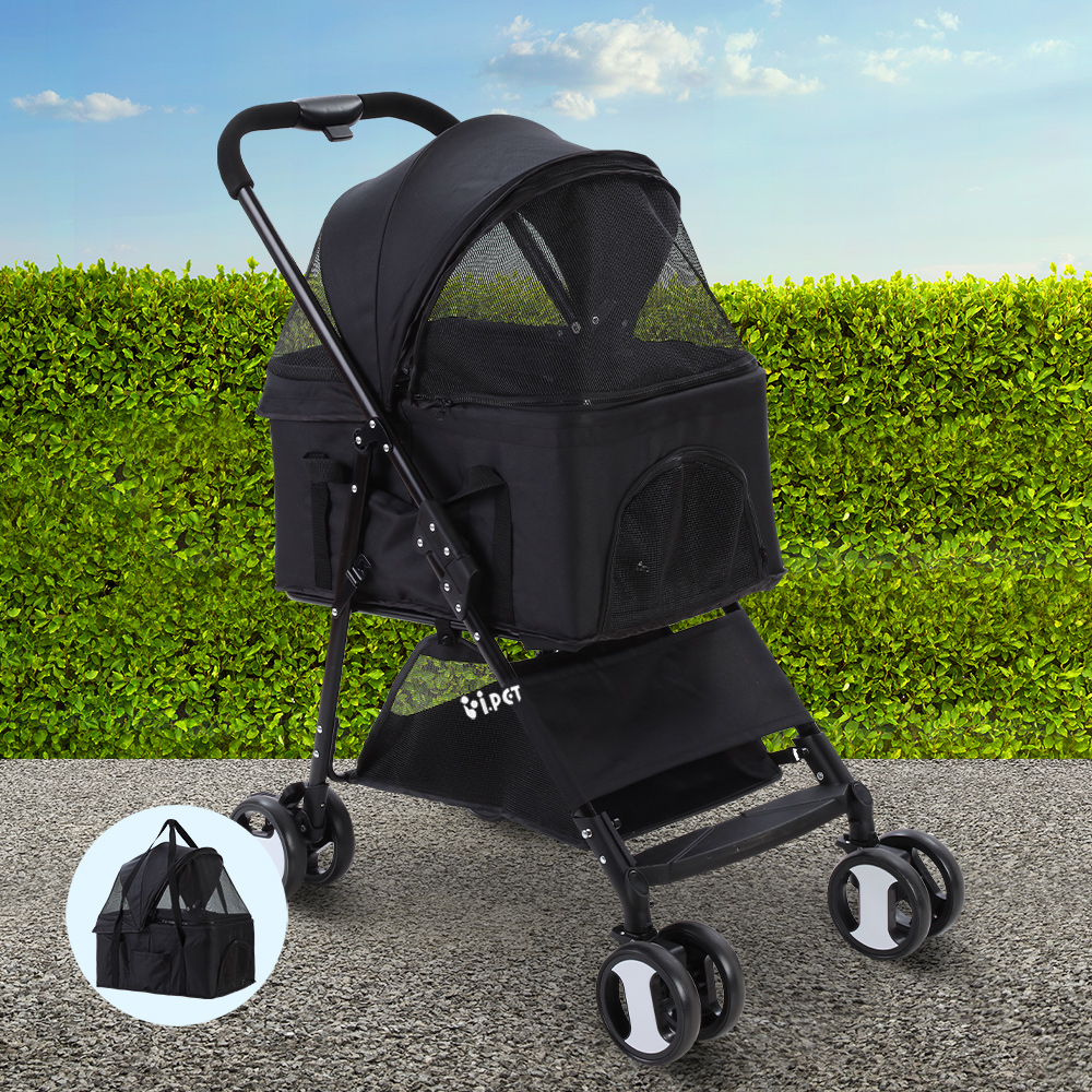 i.Pet Pet Stroller Dog Pram Cat Carrier Travel Large Pushchair Foldable 4 Wheels Black image 7