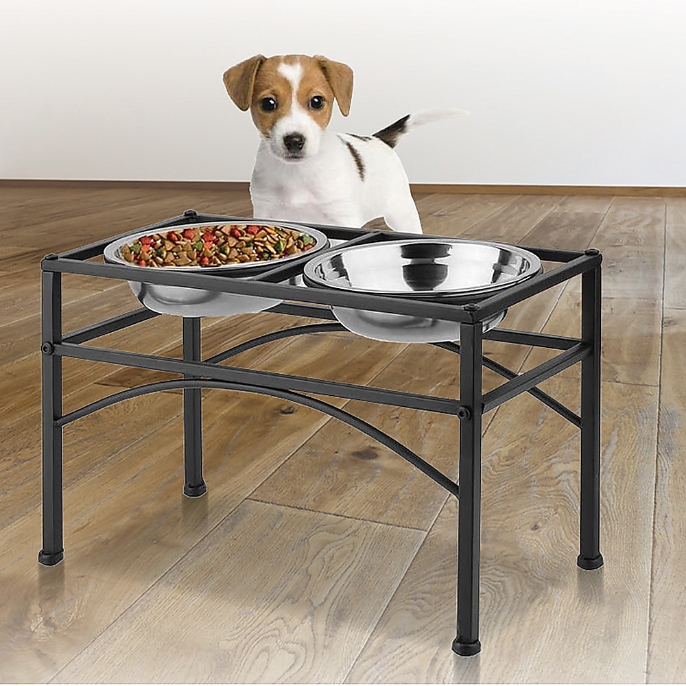Dual Elevated Raised Pet Dog Puppy Feeder Bowl Stainless Steel Food Water Stand image 2