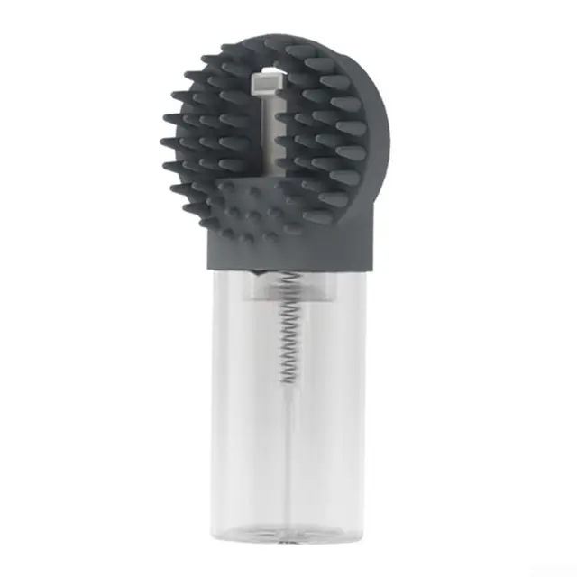 2-in-1 Silicone Pet Bath Brush with Shampoo Dispenser - Grey - Massage Grooming Tool…
