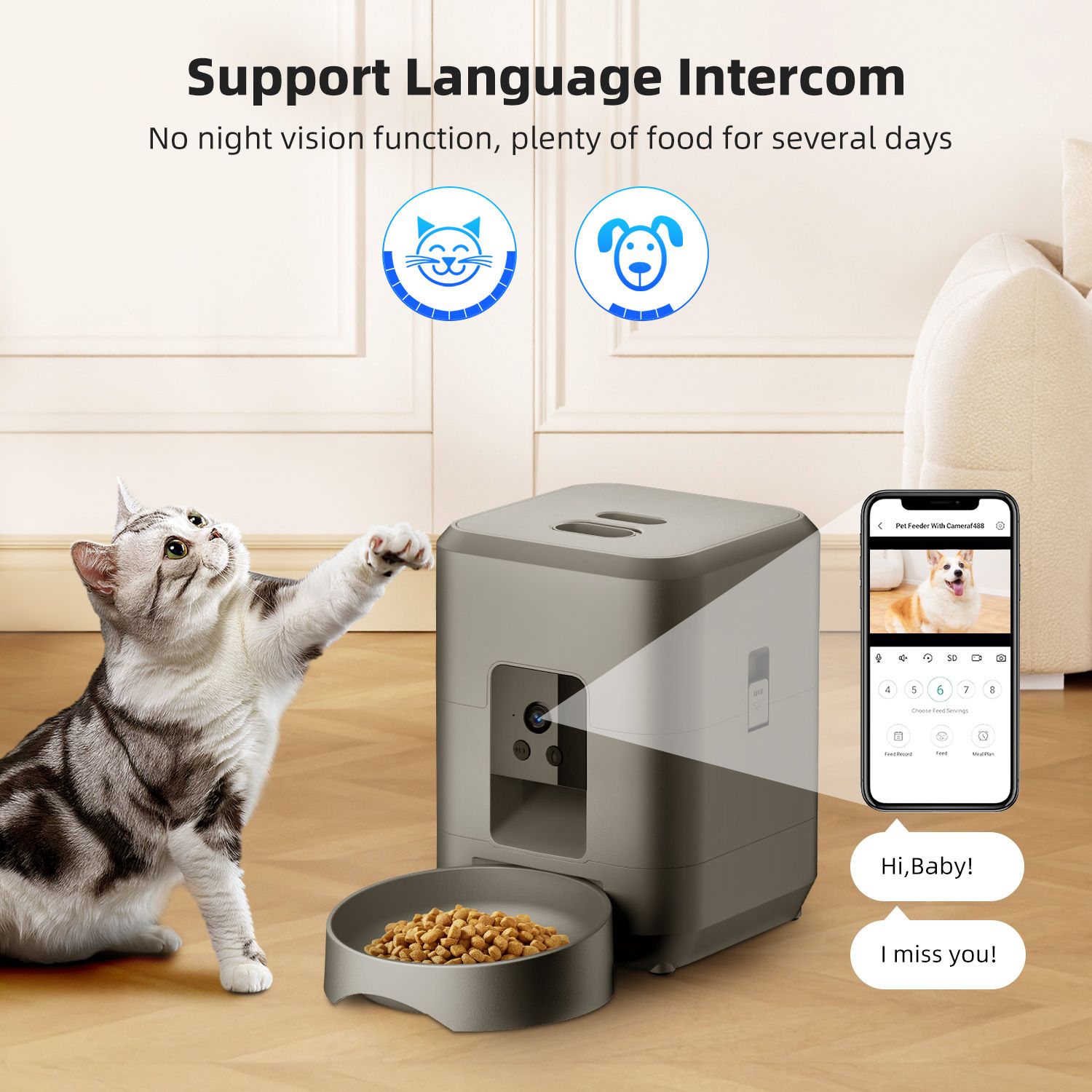Smart Pet Feeder with Camera 2L, White image 4