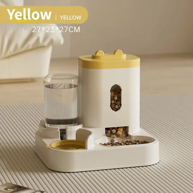 Yellow Automatic Pet Feeder and Water Dispenser - Smart Dog Bowl & Cat Feeder