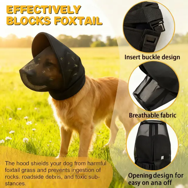 Size XL Black Mesh Net Hood for Dogs – Protective Face Cover Against Insects