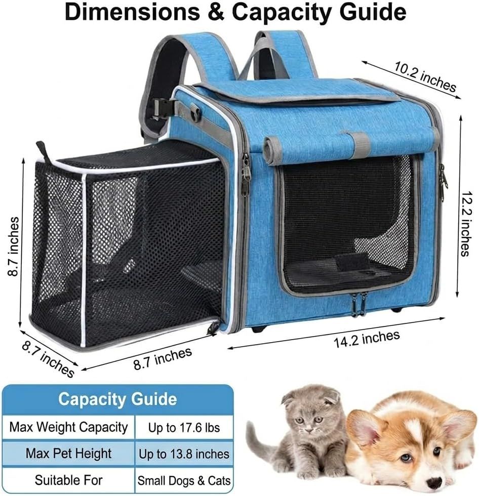 Dog Bike Basket Pet Carrier Backpack 3-in-1, Blue image 2