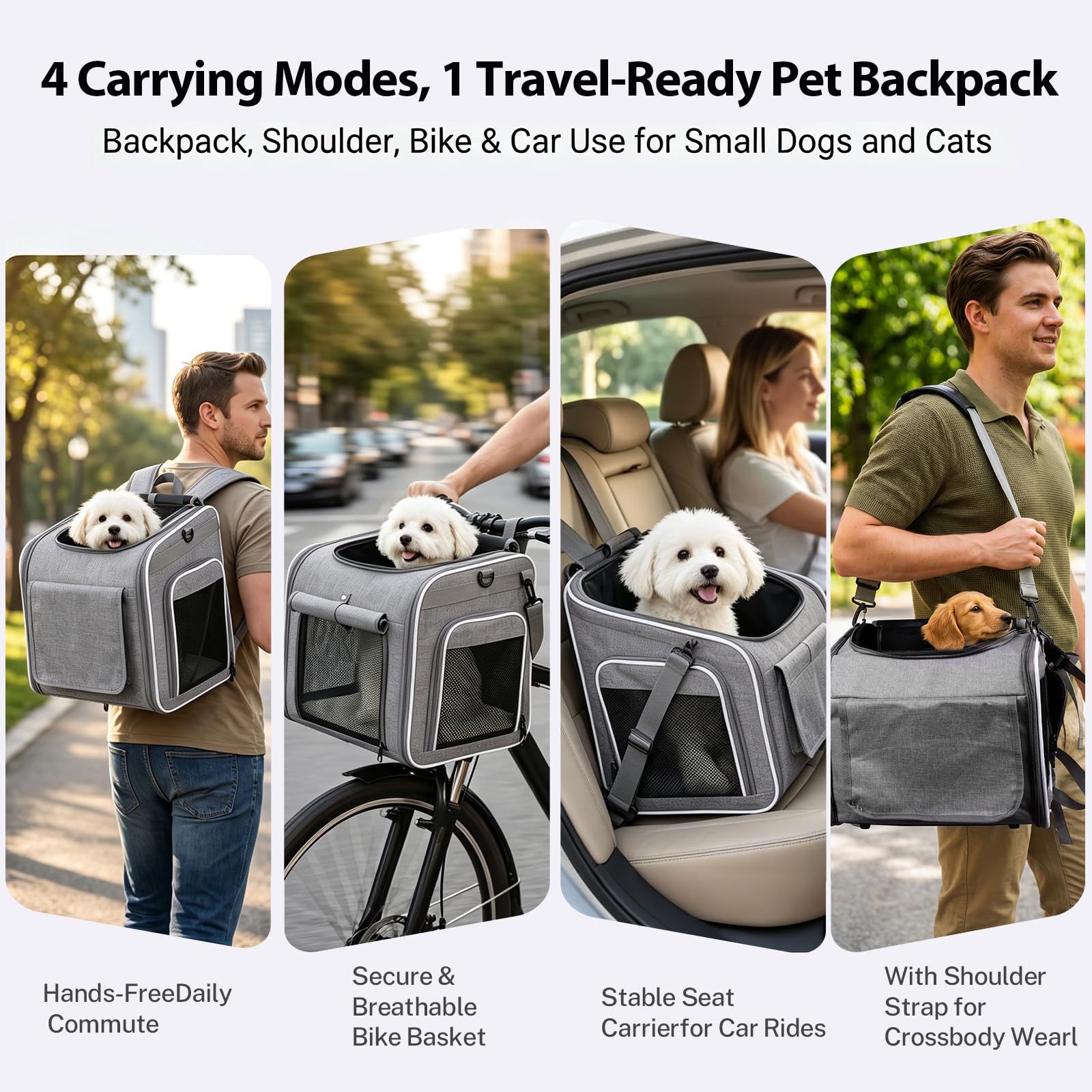 Dog Bike Basket Pet Carrier Backpack 3-in-1, Blue image 6