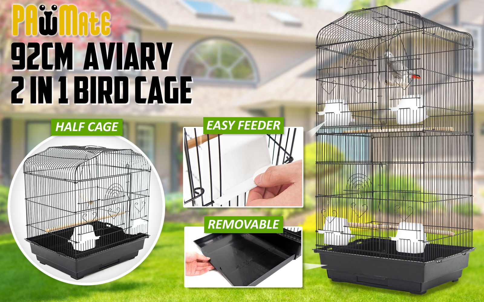 Bird Cage Parrot Aviary 2IN1 Design VEER 92cm image 2