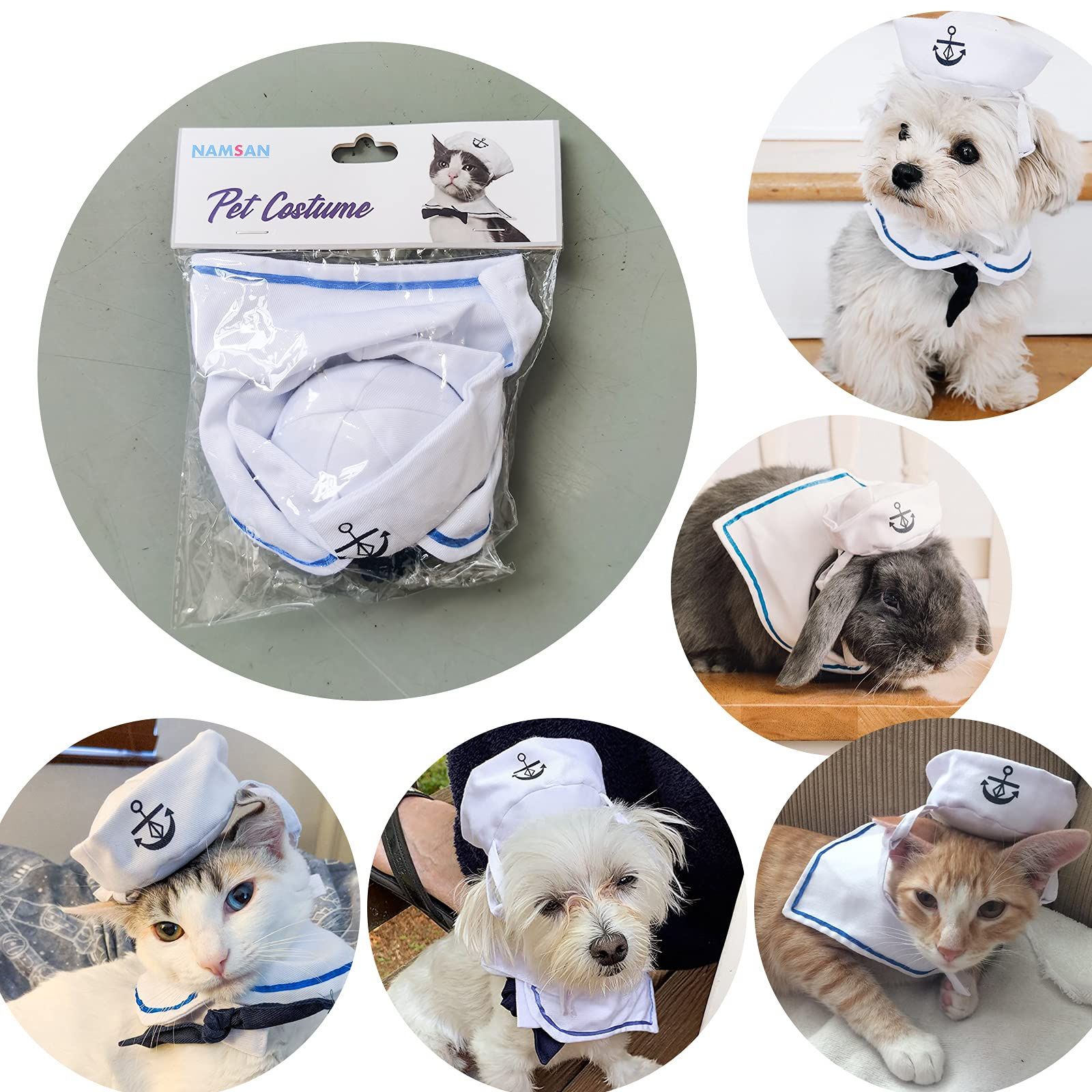 Pet Sailor Costume for Cats Small Dogs Halloween Cat Sailor Hat with Tie Collar Doggy… image 2