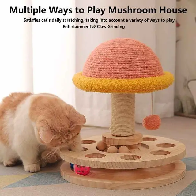 Small Pink Interactive Cat Scratching Post with Ball Track - Fun Mushroom-Shaped Cat…