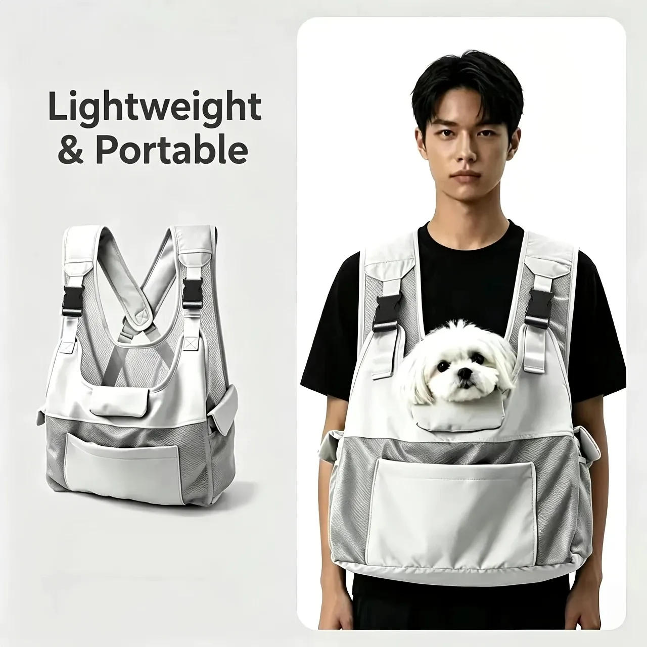 Lightweight breathable nylon pet backpack with front mesh head-out design image 3
