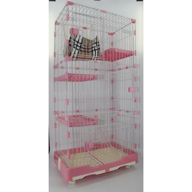YES4PETS 179 cm Pink Pet 4 Level Cat Cage House With Litter Tray & Wheel 82x57x179 CM