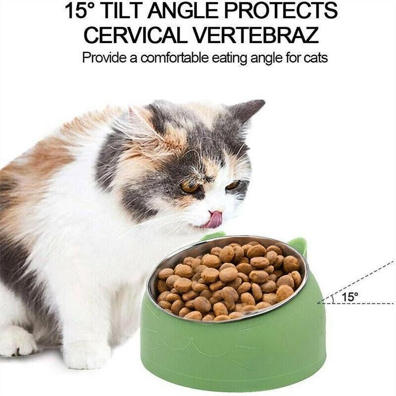 Pet Dog Cat Food Bowl Raised No Slip Stainless Steel Tilted Water Food Feeder - White image 7