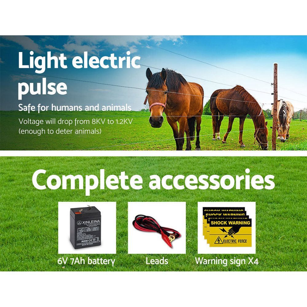 Giantz Fence Energiser 8KM Solar Powered 0.3J Electric Fencing Charger image 7
