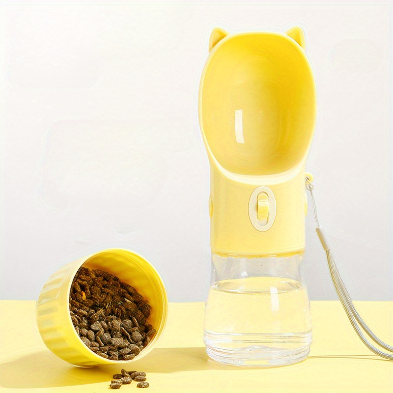 Yellow Portable Dog Water Bottle with Built-in Bowl Dispenser - 250ml Water image 2