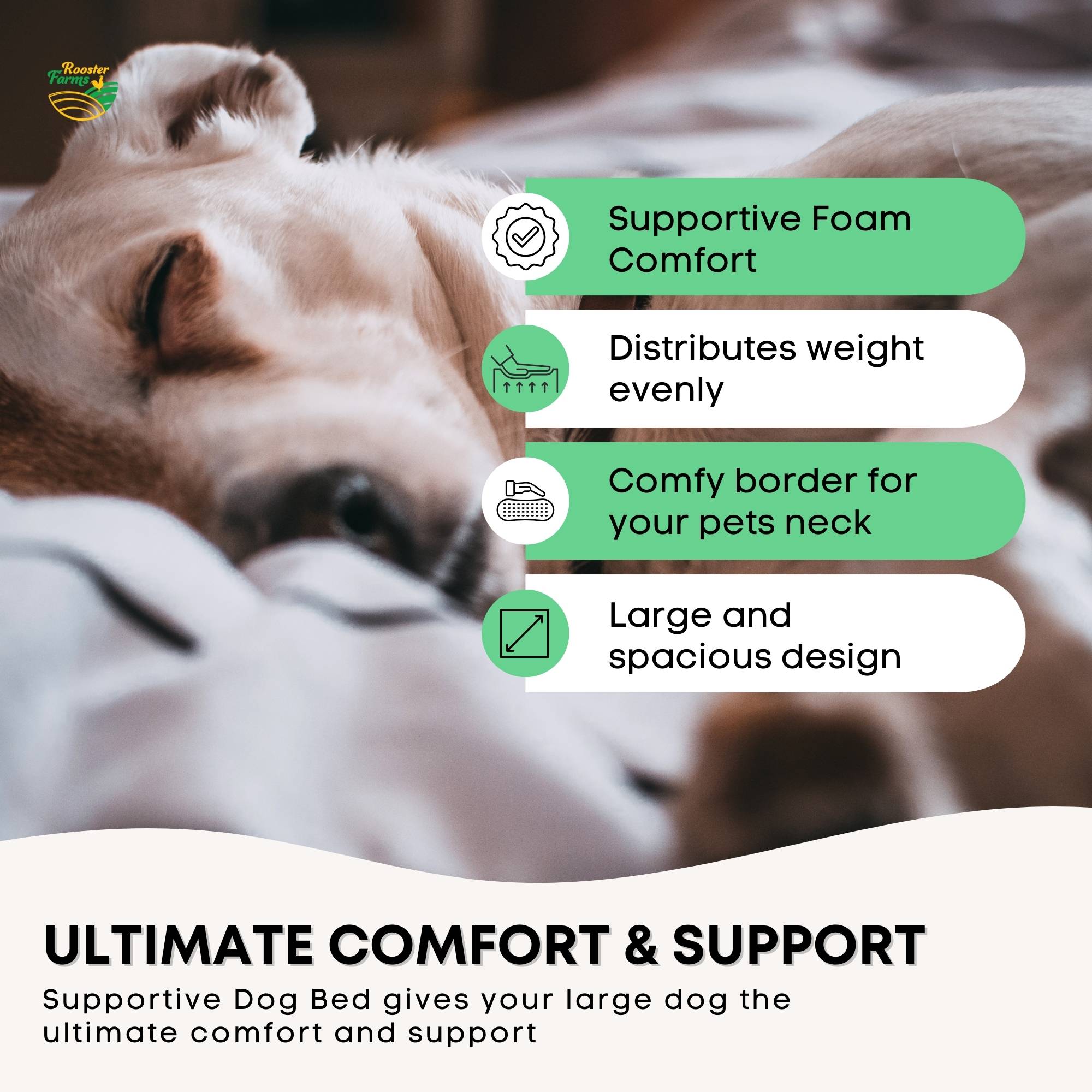Rooster Farms Supportive Dog Bed XL Grey - Egg Crate Foam Waterproof Mattress image 3