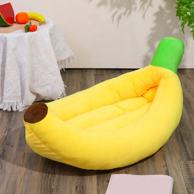 Banana-Shaped Pet Bed Removable Washable Pet Bed Small Medium Dog Bed Cat Bed - Yellow…