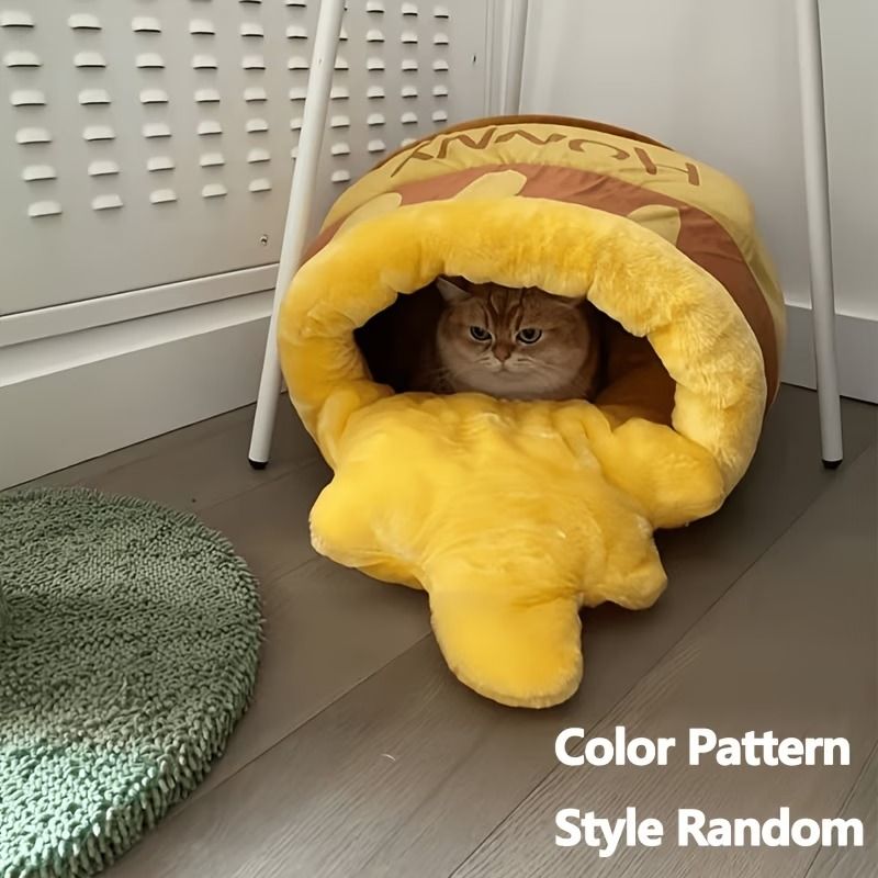 HUNNY Honey Pot Cat Bed Large 65×43×27cm, Enclosed & Washable Pet Cave(yellow） image 8