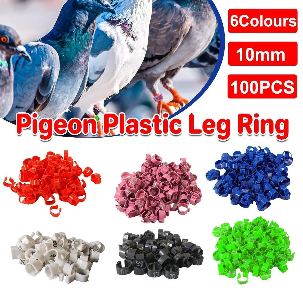 100X 001-100 Digital Numbered Bird Leg Band Rings Clip For Pigeon Parrot Poultry - Black image 2