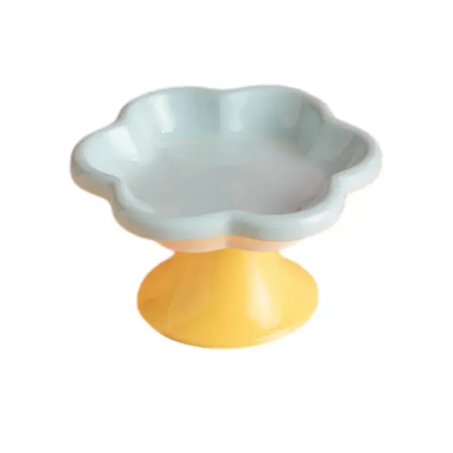 Flower Ceramic Cat Bowl Pet Food Bowl Snack Tray for Cats and Small Pets Feeding - Blue