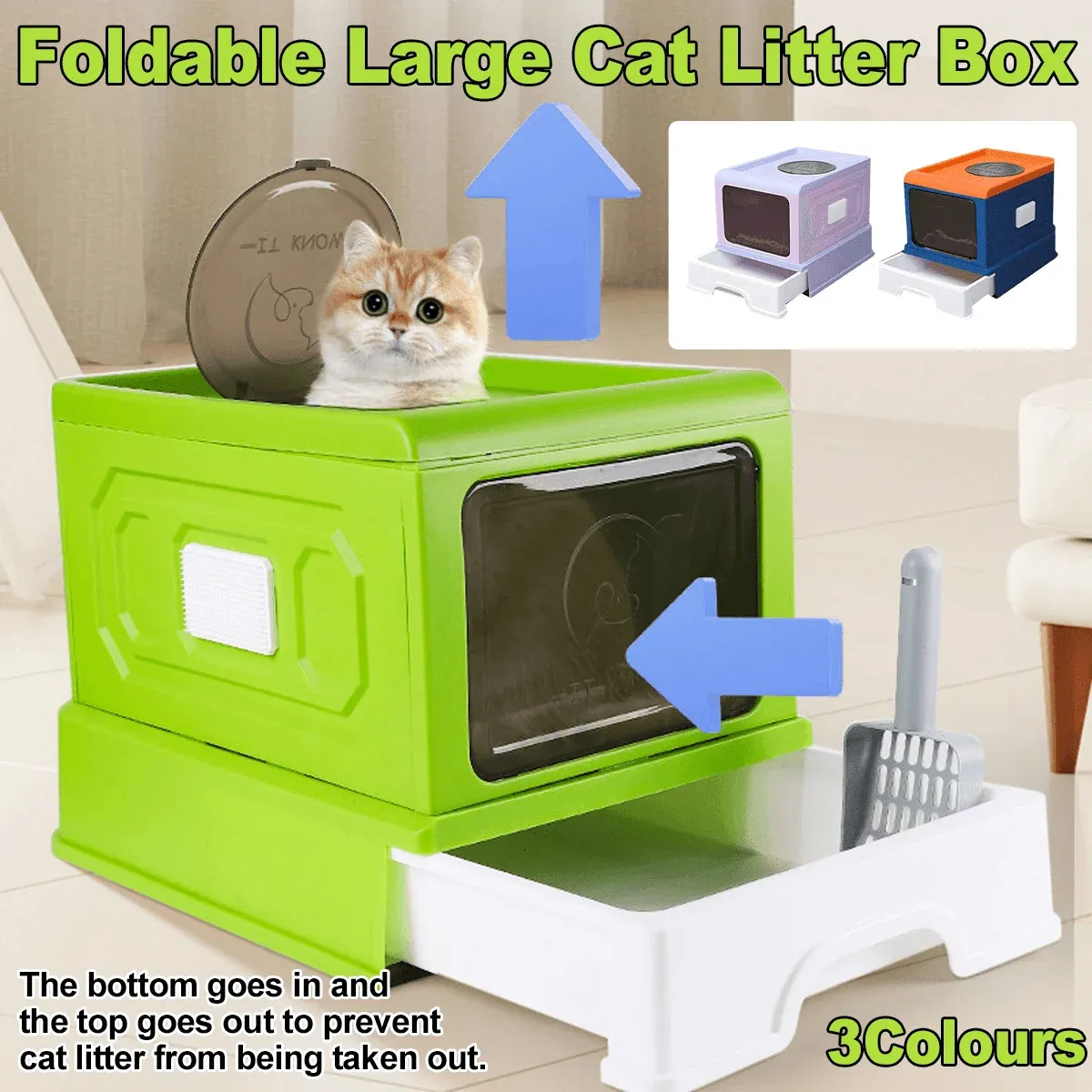 Folding Enclosed Cat Litter Box Foldable Drawer Toilet Anti-Splash Pet Supplies - Purple image 2