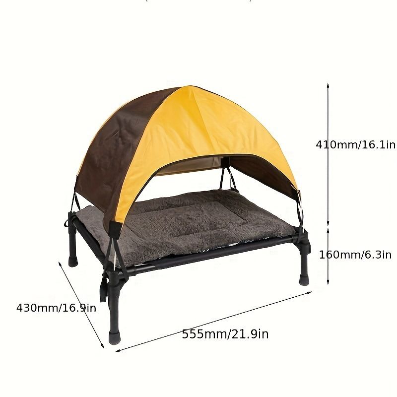 Elevated Pet Cot with Detachable Canopy and Plush Mat, Yellow image 2