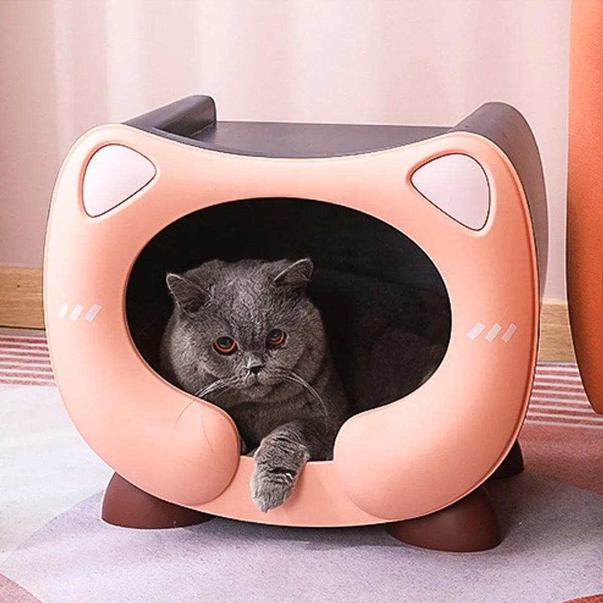 Semi Closed Cat Nest Soft Cozy Pet Bed for Cats Small Animals Indoor Sleeping - Pink image 12