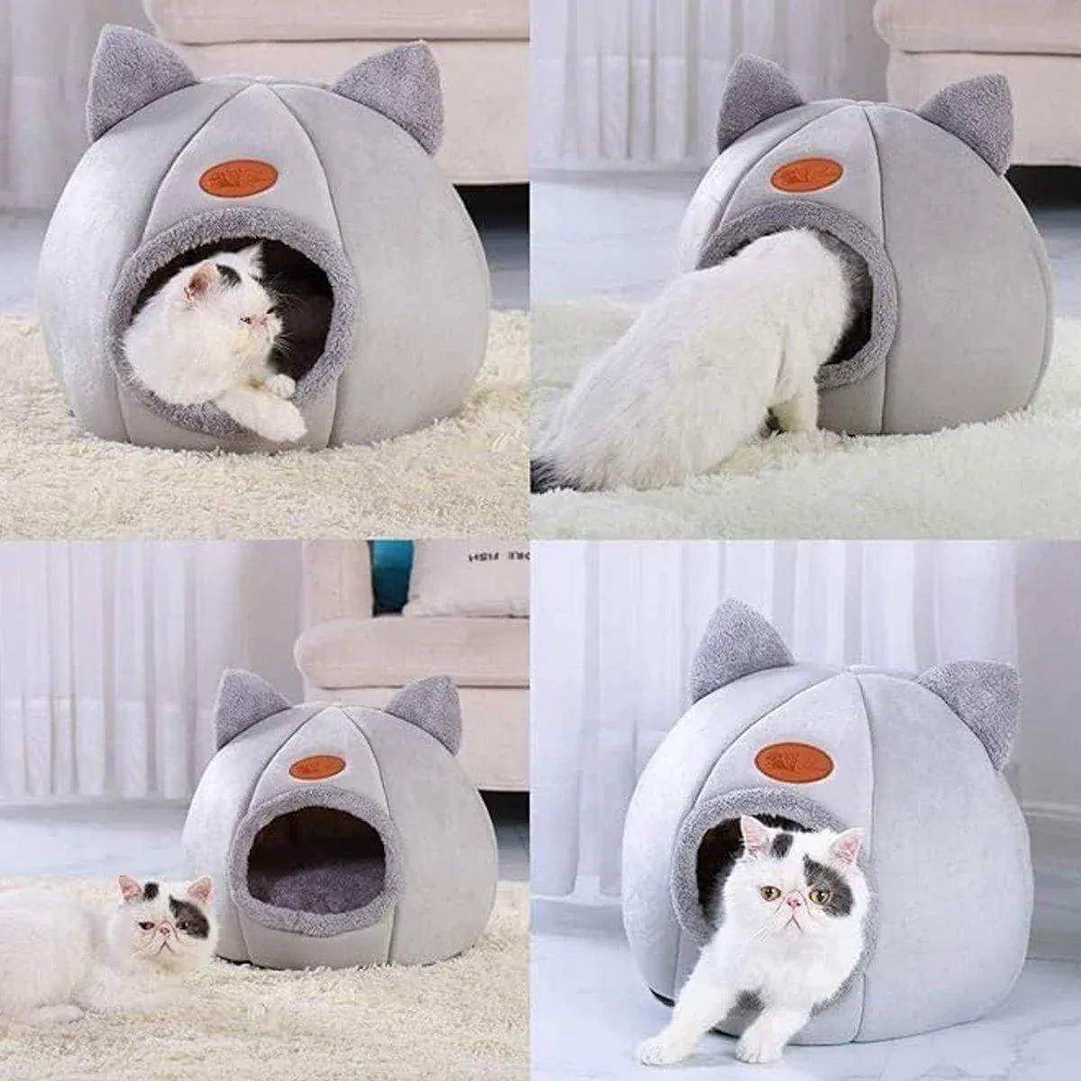 Cat Bed Winter Warm Enclosed Pet House Cozy Indoor Sleeping Nest for Cold Weather - XL image 8