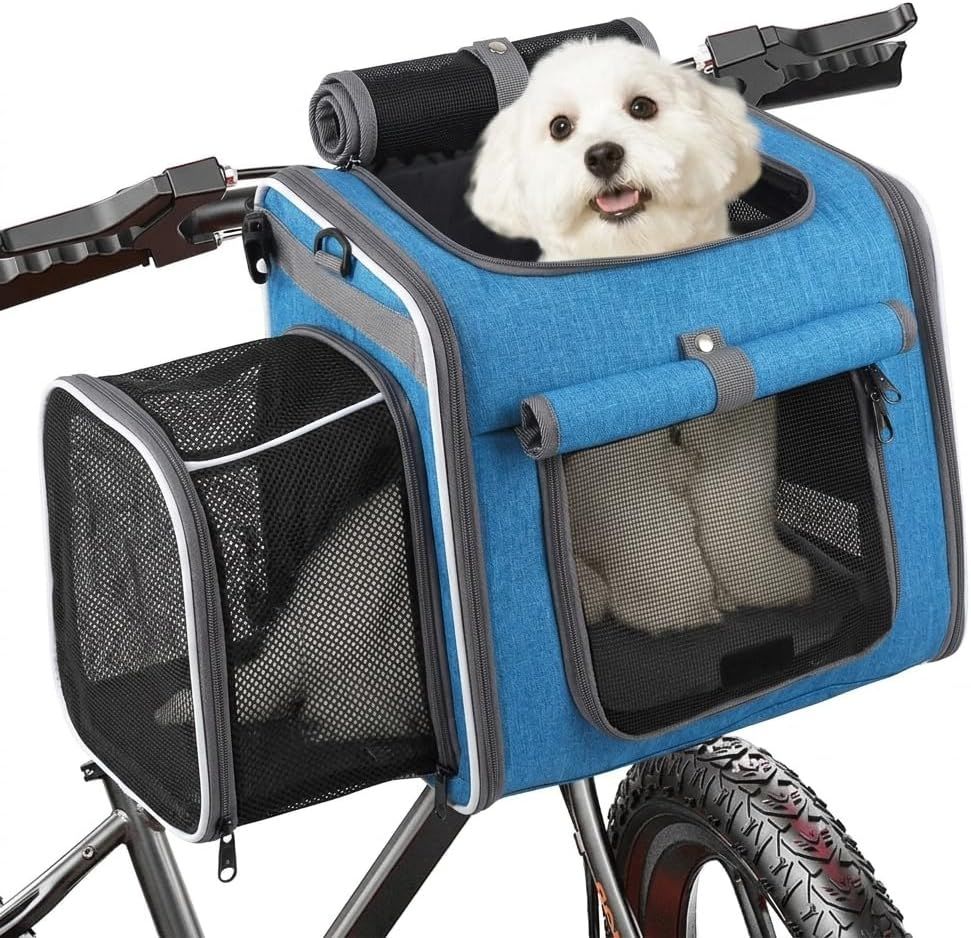 Dog Bike Basket Pet Carrier Backpack 3-in-1, Gray image 9