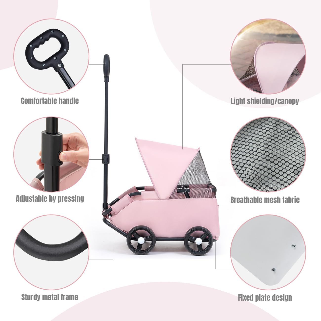 4-Wheel Dog Stroller with Sunshade Cover Collapsible Mesh Canopy Portable Pet…, Pink image 7