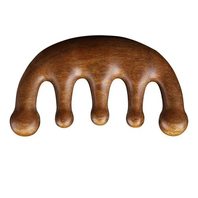 Sandalwood Massage Comb Five Tooth Head Default item Golden sandalwood five-tooth…