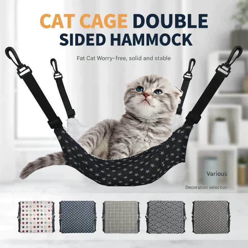 Cat Cage Hammock - Adjustable Double-Sided Pet Swing Bed with Hooks(Blue star) image 2