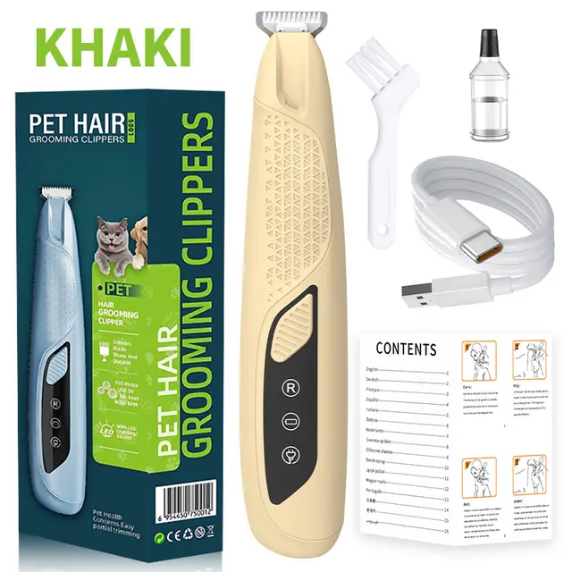 Khaki Precision Pet Paw Trimmer - Waterproof & Rechargeable Grooming Clipper for Dog &…