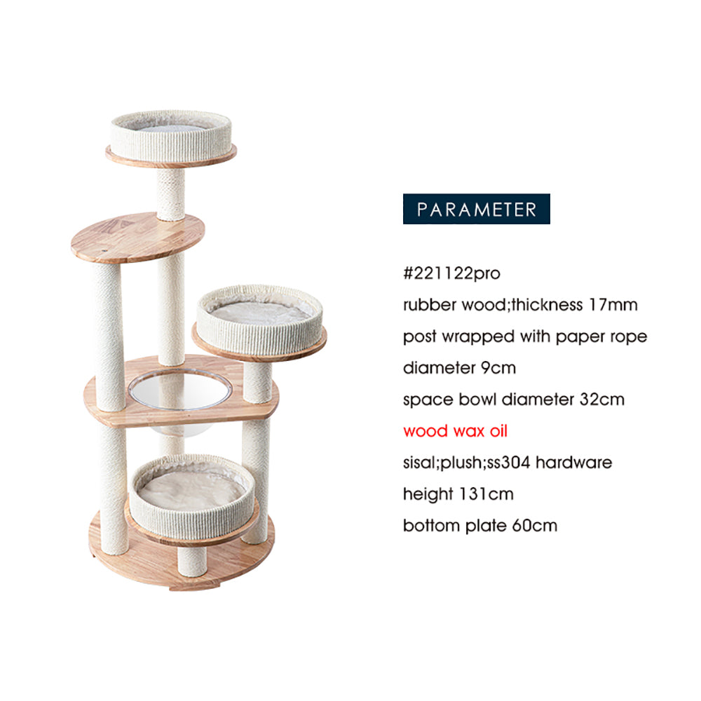 HONEYPOTCAT MZ Simple Joy Wood Cat Tower - Triple Charm 131cm image 4