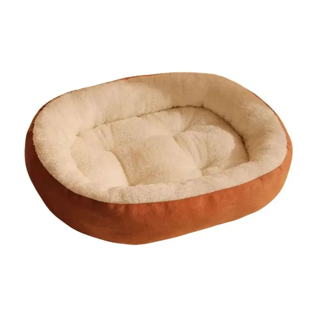 Brown Warm Oval Plush Pet Bed Winter Cat Dog House Cozy Kennel Pad Soft Fleece…