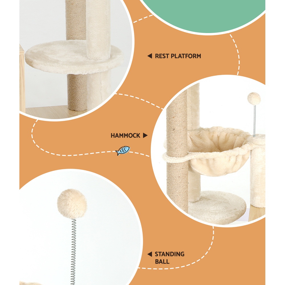 i.Pet Cat Tree 141cm Tower Scratching Post Scratcher Wood Bed Condo Toys House Ladder image 5