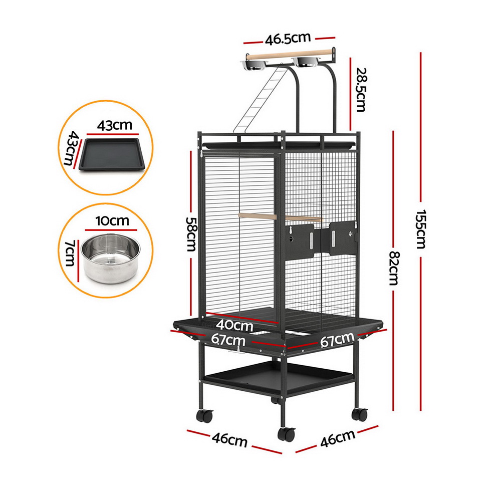 i.Pet Bird Cage Large Cages 155cm Parrot Aviary Stand-Alone Budgie Wheels Castor image 2