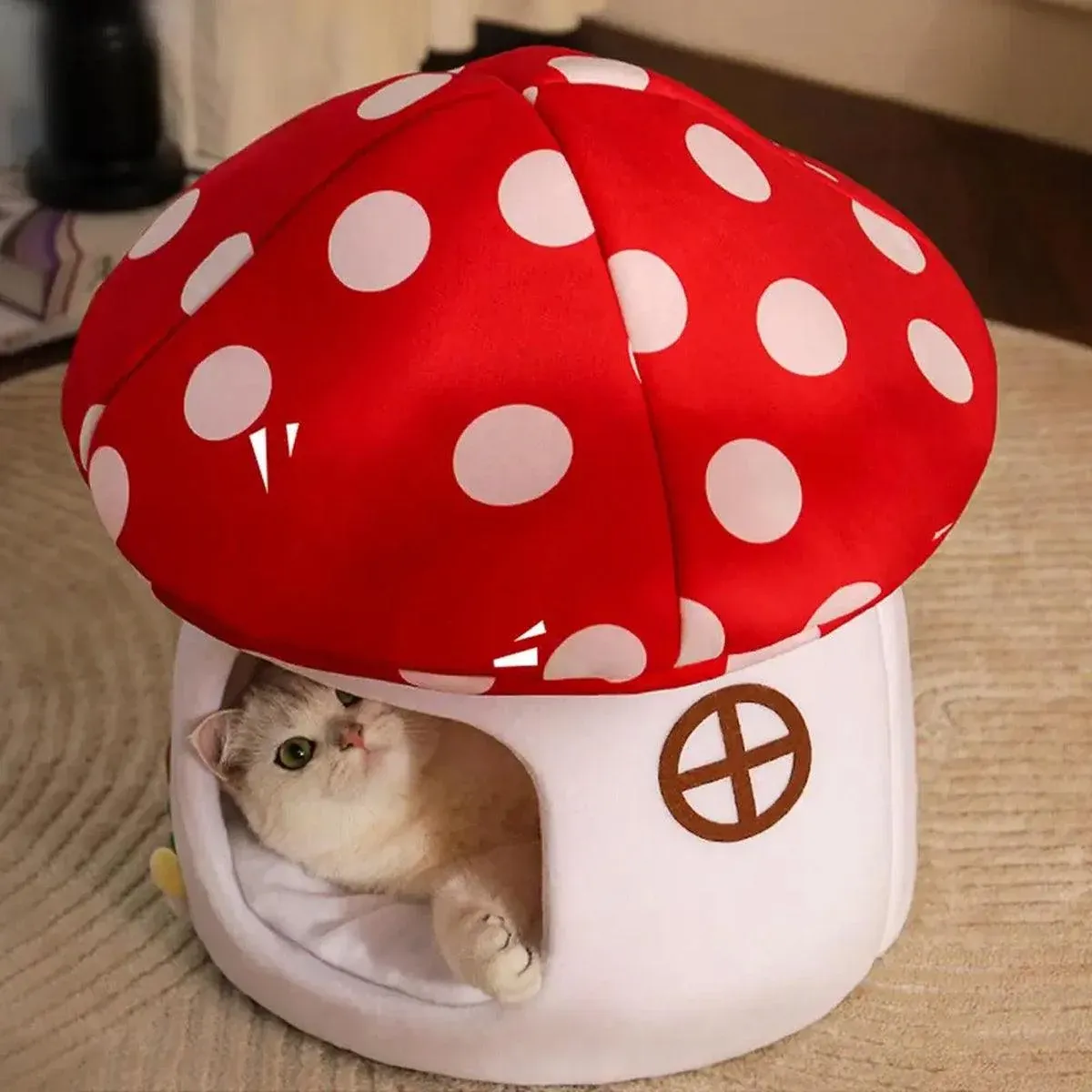 Winter Mushroom Cat House Cozy Sleeping Pet Bed for Cats Indoor Warm Pet House image 4