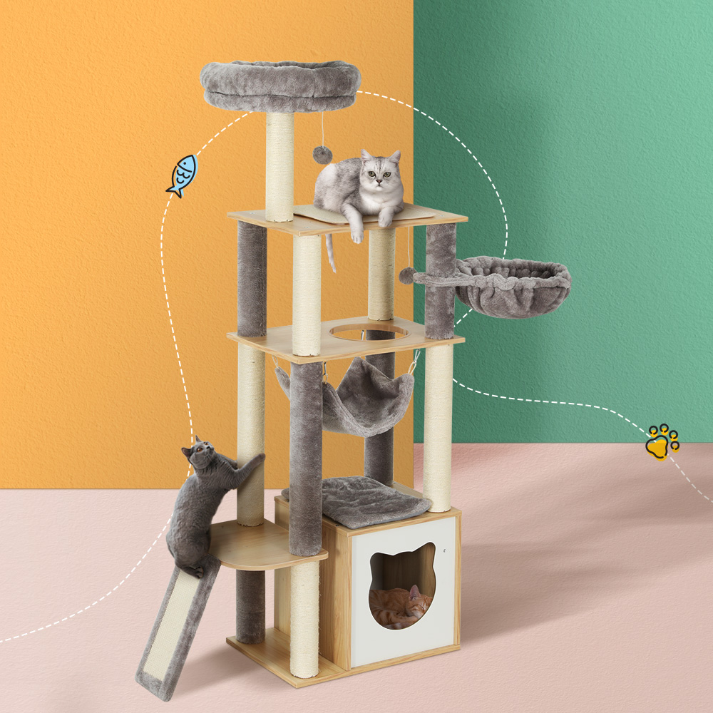 i.Pet Cat Tree 152cm Tower Scratching Post Scratcher Wood Bed Condo Toys House Ladder image 7