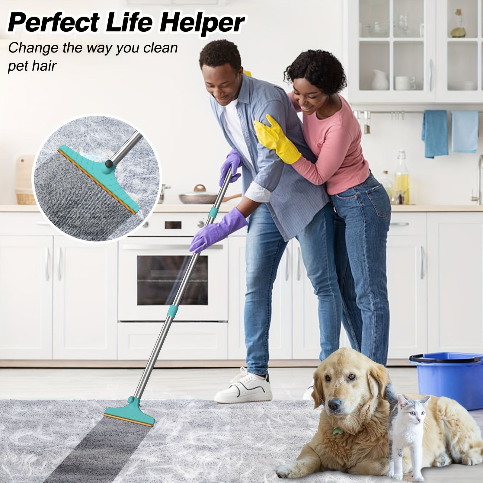 Blue Yellow pet hair remover broom image 9