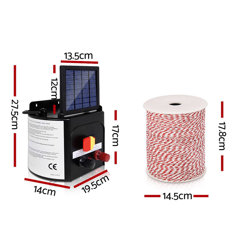 Giantz Fence Energiser 5KM Solar Powered Electric 500M Poly Wire Insulator image 2