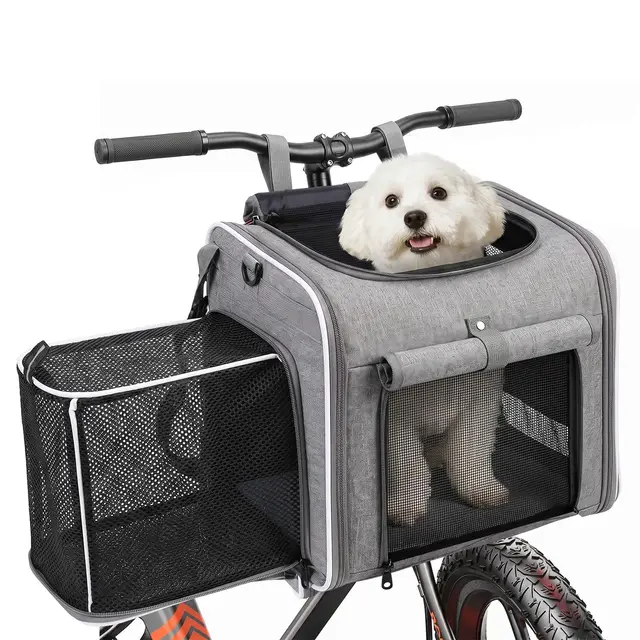 Dog Bike Basket Pet Carrier Backpack 3-in-1, Gray