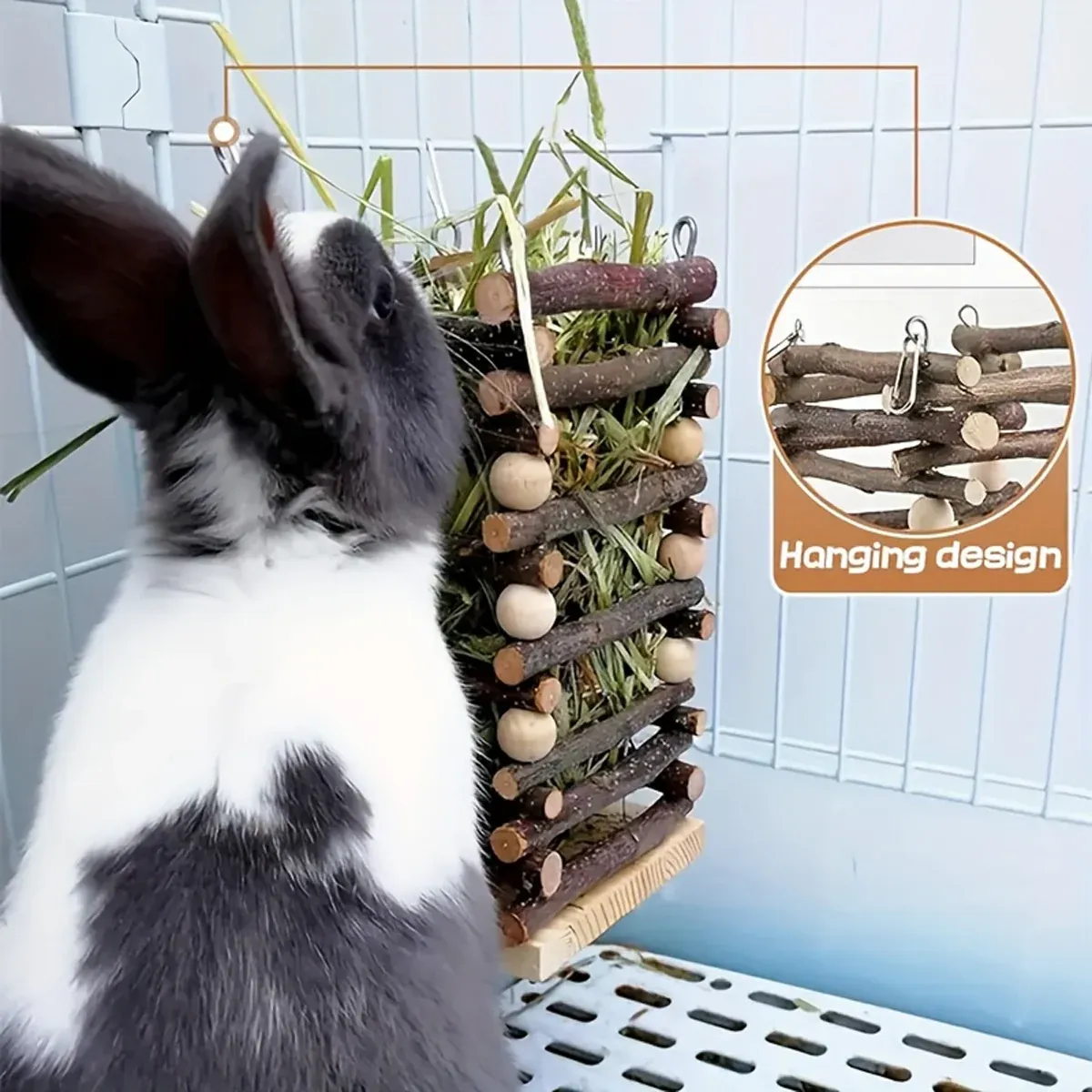Rabbit Hay Feeder Rack Apple Wood Grass Holder Natural Food Rack Small Pet image 11