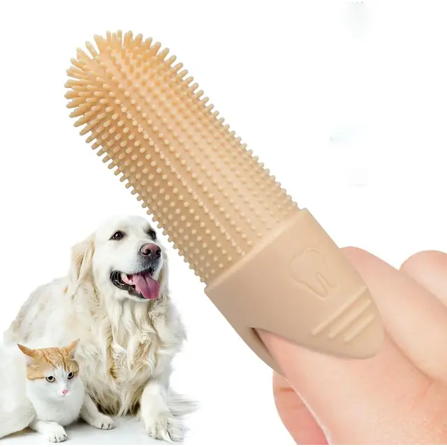 2Pack 360° Pet Dental Finger Brush for Dogs and Cats, Beige