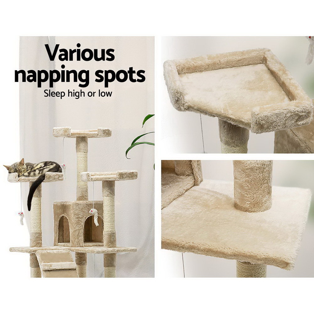 i.Pet Cat Tree 180cm Tower Scratching Post Scratcher Wood Condo House Toys Beige image 5