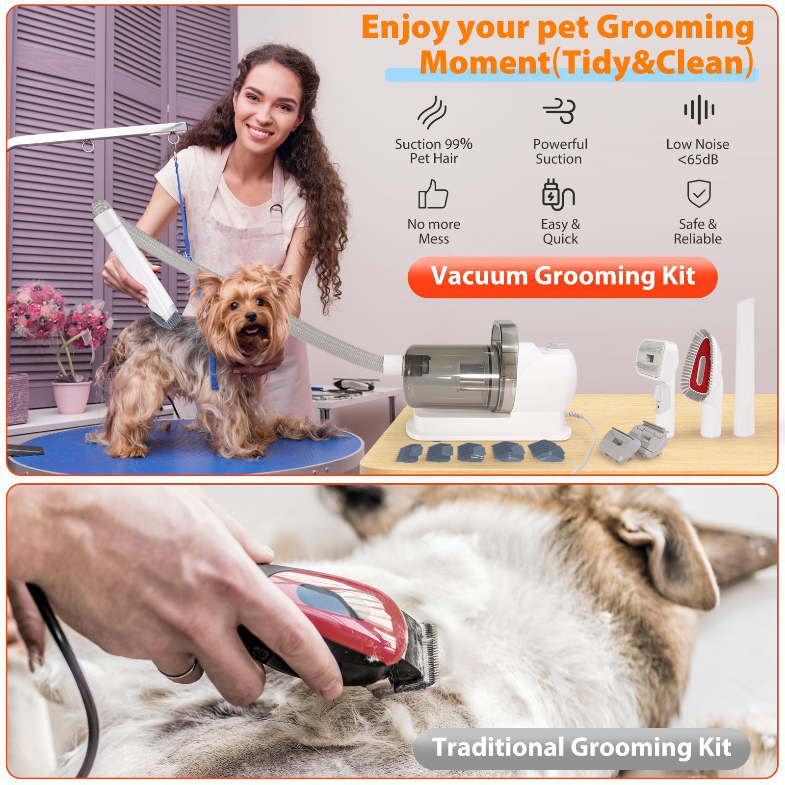 Pet Grooming Vacuum Kit 13000Pa Strong Suction 99% Hair Removal 6 Clipper Combs 5… image 8