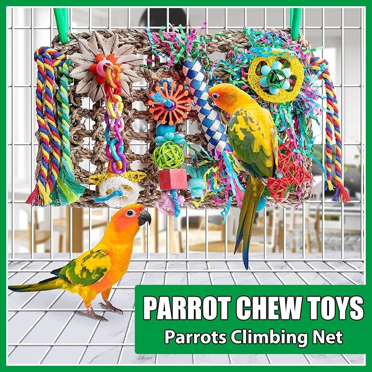 Parrot Gnawing Toys Woven Grass Nets Colourful Chewing Bird Cage Play image 13