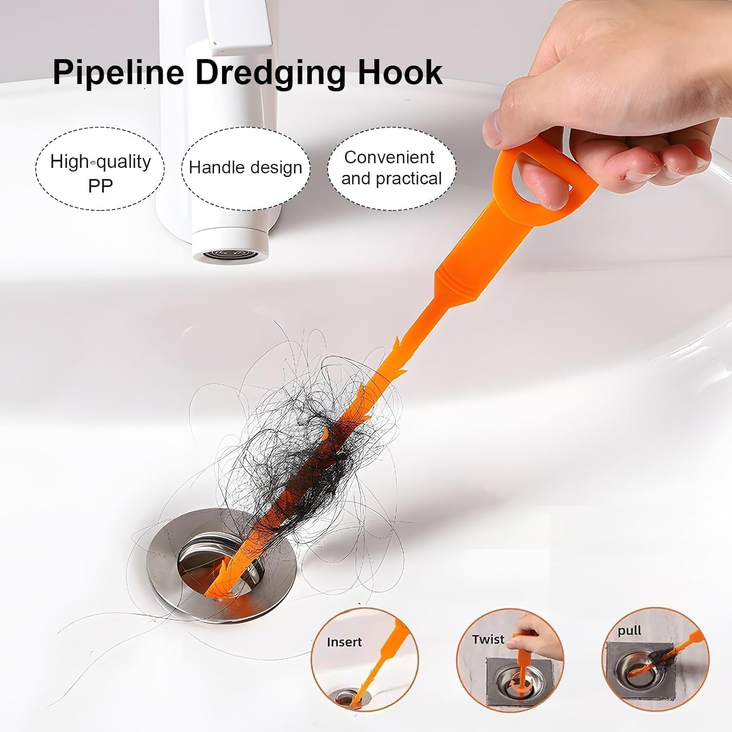 25 Inch Drain Snake Clog Remover:3 Pcs Hair Clog Auger, Orange image 2