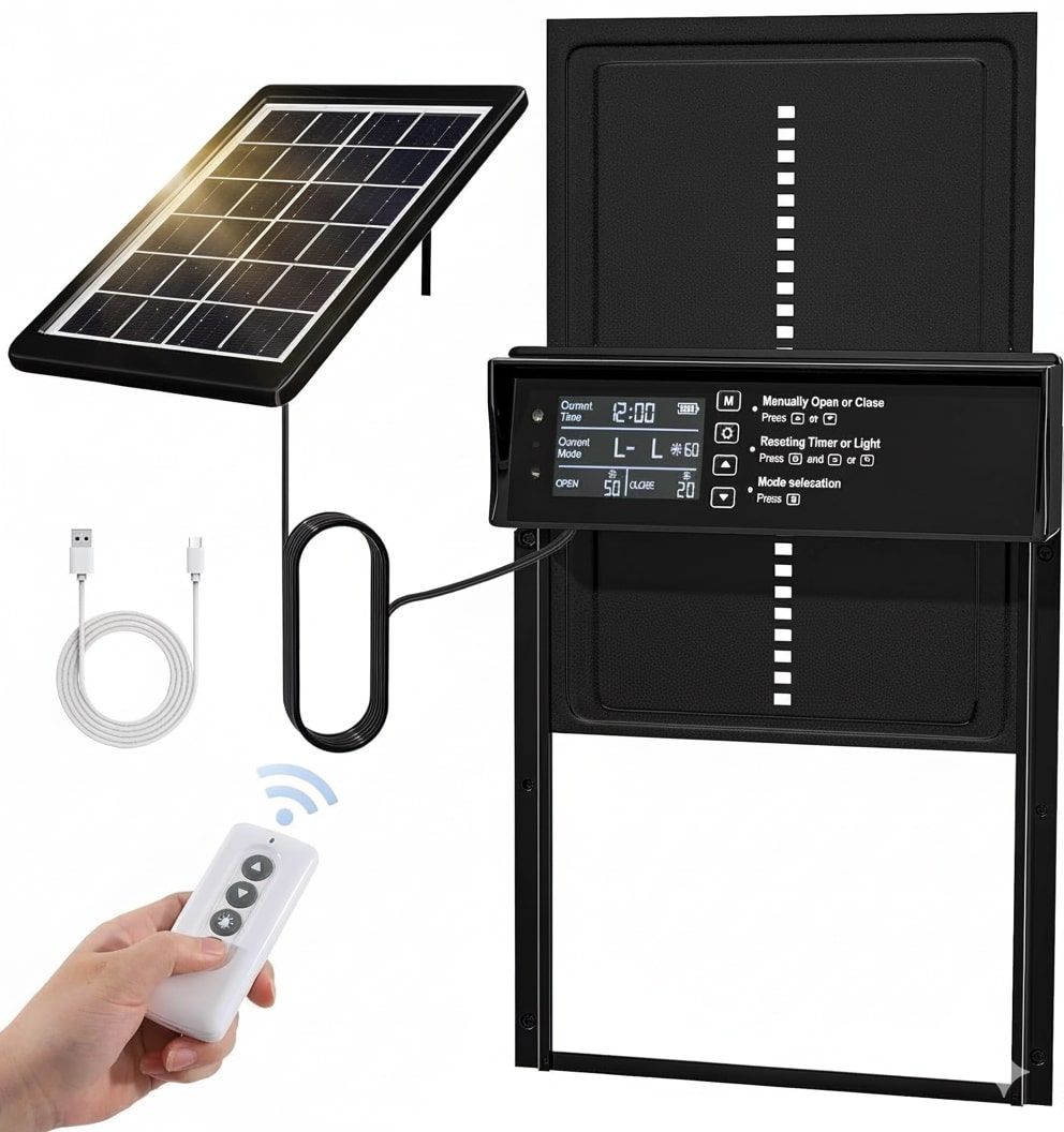 CARLA HOME Automatic Chicken Coop Door Solar Powered with 4 Mode Timer & Light Sensor image 9
