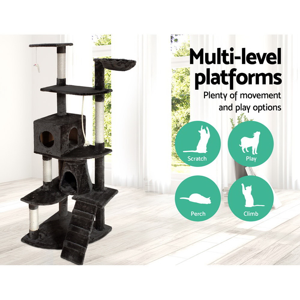 i.Pet Cat Tree 193cm Tower Scratching Post Scratcher Condo House Trees Grey image 3