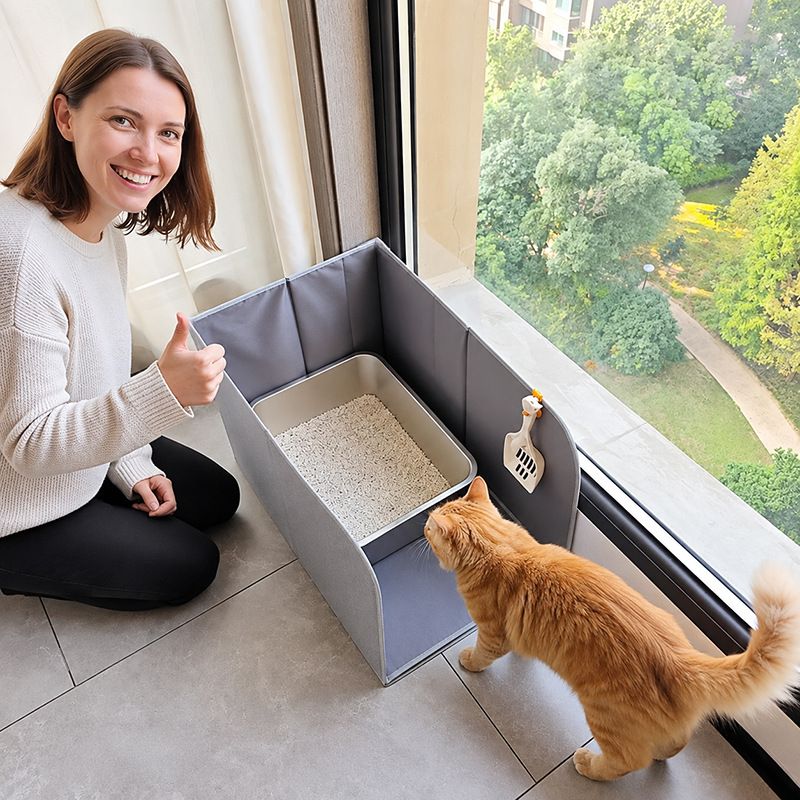 Foldable Cat Litter Box Splash Guard with Waterproof Liner image 3