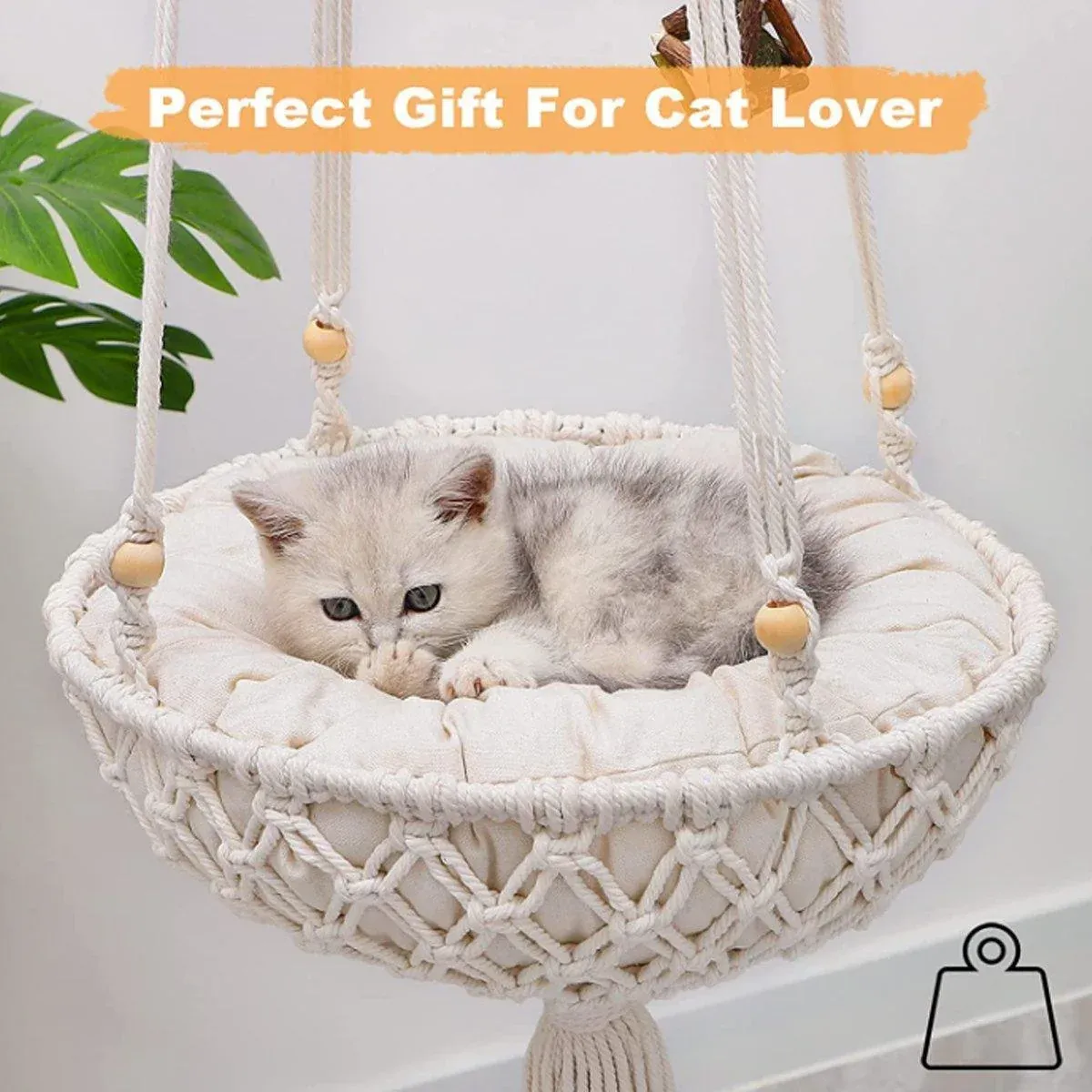 Macrame Cat Hammock Boho Style Kitty Hanging Swing Bed Pet Sleeping Bed Cat image 7