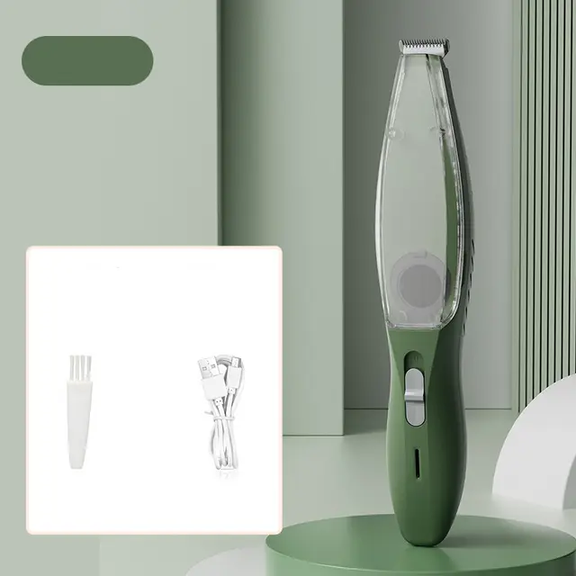 Green Rechargeable Pet Grooming Clipper with Built-in Vacuum - Low Noise Hair Trimmer…
